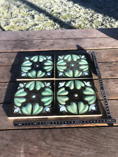 Jugendstil Ornamentfliesen, mehrfarbig glasiert, um 1900,  4 Stück