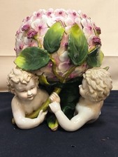 Antike Porzellan Vase Tafelaufsatz Putti mit Hortensien Blüte