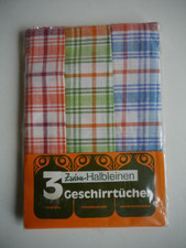 3 Stück Zwirn Halbleinen Geschirrtücher - Indanthren - Vintage 70er 80er - NEU