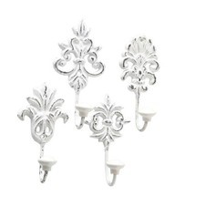 Garderobe Haken Wandhaken  weiß Shabby Nostalgie Metallhaken Vintage 4er Set