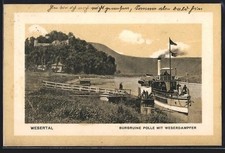 Polle, Burgruine Polle, Weserdampfer, Ansichtskarte 1913 