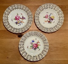 3 Teller Meissen durchbrochen Bouquet mit Insekten 1. Wahl Neuer Ausschnitt