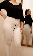 Sexy Hochglanz Schritt-Zip Lack Vinyl Leggings Gr. S Weiß