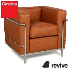 Cassina Le Corbusier LC 2 veganes Leder Sessel Braun Cognac Neubezug Chrom