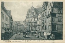 Ansichtskarte Pforzheim Leopoldstrasse 1917 Cafe Straßenbahn Casino (Nr.844)