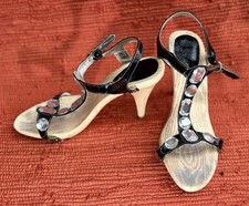 Sandale Sandalette High Heels Gr. 39 schwarz Strass Holzoptik