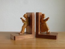 Vintage 1 Paar Figuren Buchstützen Holz geschnitzt 17x14x9 cm Schnitzfigur Figur