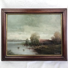 Karl Schmidbauer Gemälde "Haus am See" Öl /Hartfaserplatte Zertifikat 1982