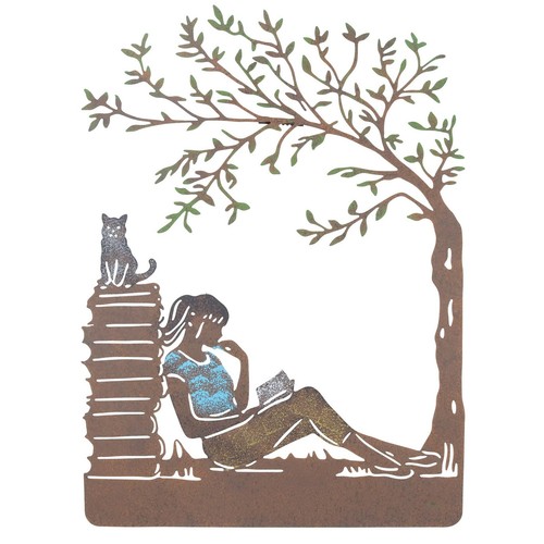 Mädchen lesen wandbild metall - lesen,