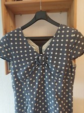 Kleid V-Ausschnitt Vorne-Rücken, Schnalle, 42 grau,  gepunktet, 86cm Lang