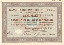  Aktie Kammgarnspinnerei Stöhr & Co. AG Leipzig 1932 über 100 Reichsmark 