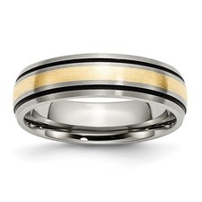 Bandring Titan antik und gebürstet 14 Karat Gold Inlay 6 mm Größe 10,5