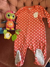 Strampler Einteiler Schlafanzug Mädchen 12M 80cm Marke Carters Eule Motiv Fleece