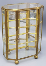 MESSING alte TISCH VITRINE Glas Spiegel Oktagon für Miniaturen ca. 17,5cm hoch