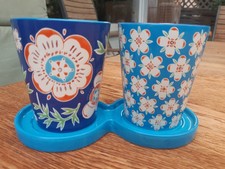 Gudrun Sjöden Geschirr Keramik  Kräutertopf-Set Becher-Set Blumen türkis blau