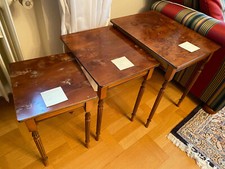 Beistelltische 3er Set, klassischer Empire-Stil, Mahagoni-farbig, Echtholz,