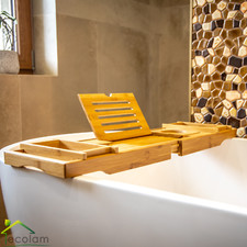 Badewannenablage Ablage für Badewanne 74-109 cm Bambus Holz Badewannenbrett