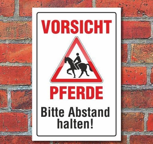 Schild vorsicht pferde abstand - vorsicht,