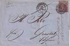 SACHSEN, Mi 9 a Briefhülle u 2kr CHEMNITZ u "8" n GRASLITZ in BÖHMEN I862