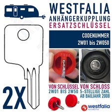 2X Ersatzschlüssel Nachschlüssel Schlüssel Westfalia Anhängerkupplung AHK AHV
