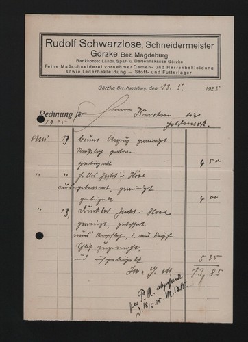 Görzke rechnung 1925 rudolf - 1925,,