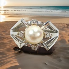 Gold Ring 65 (20,6 mm Ø) 585/14k Weißgold Brillant Diamant 0,050ct Perle 