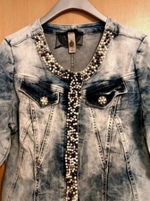 Jeansjacke mit Perlen und Strass Gr. 42
