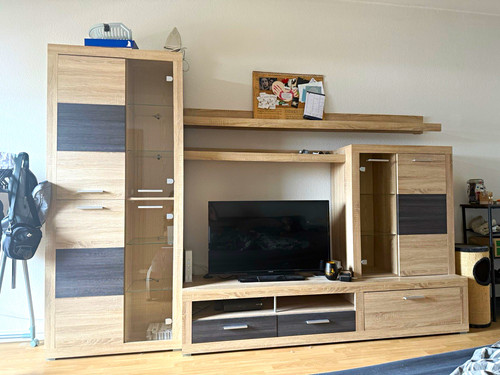 Wohnwand modern heller holzton - wohnwand,