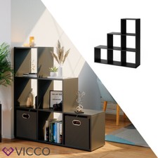 Treppenregal Raumteiler Stufenregal Bücherregal 6 Fächer Schwarz Vicco