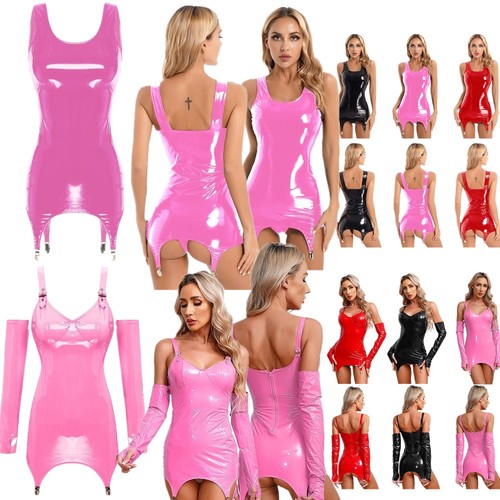 Damen wetlook kleid bodycon - wetlook,
