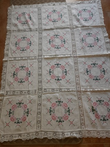 Leinen tischdecke antik - leinen, rosen