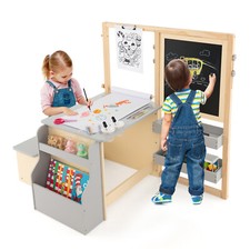 6 in 1 Kinder Staffelei Set Standtafel Holz doppelseitig Kindertafel mit Bank
