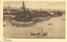 AK Konstanz am Bodensee - Raddampfer, Hafen, Kirchen, Rheinbrücke - ca. 1920