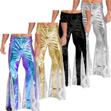 DE Herren Wetlook Schlaghose 70er Jahre Retro Tanzhosen Ausgestellte  Karneval