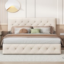 Polsterbett 160x200cm Doppelbett Stauraum Bettgestell mit Bettkasten & Kopfteil