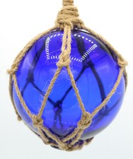 Fischerkugel ca. 10cm Glas BLAU eingeflochten in einem Netz aus Sisal (Tampen)