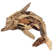 SEESTERN Treibholz Deko mit Delphin ( 33 cm ) Motiv Wanddeko Driftwood Holzdeko 