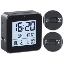 infactory Funkwecker mit 2 Weckzeiten, Hygro-/Thermometer & Lichtsensor, schwarz