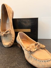 Beige Flache Echtleder Moccasins Loafer Slipper Gr 38 von Progetto Milano Italy