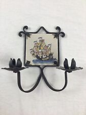 Wand Kerzenhalter zum Aufhängen für zwei Kerzen  Handbemalte Fliese 20 x 20 cm