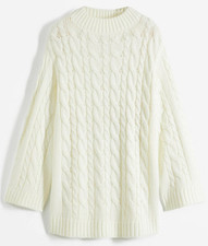 Oversized Pullover mit Zopfmuster Gr. 36/38 Wollweiß Damen Strick-Pulli Neu