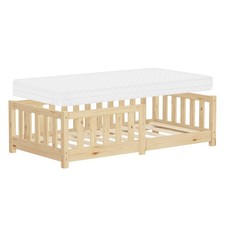 Kinderbett mit Matratze Lattenrost Einzelbett Rausfallschutz 70 x 140 cm Natur