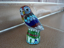 Cloisonne Fingerhut Eule Vogel Figur Messing Metall Emaille