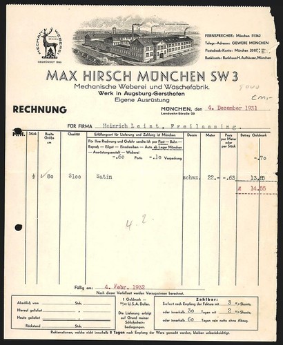 Rechnung münchen 1931 - 1931,, max