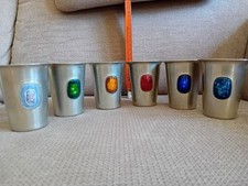 6x Zinnbecher Trinkbecher aus Zinn mit Ziersteinen