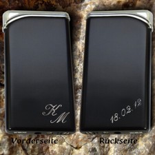 Superflaches Gas-Feuerzeug Schwarz mit Gravur