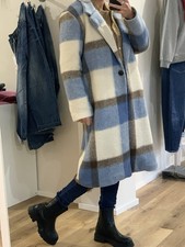 Klassischer Langer Mantel Kariert Filz Holzfäller Blau Braun Creme Onesize (ST)H