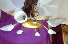 Orig. 50er Jahre Tüten-Deckenleuchte, Deckenlampe, 6 Tüten-Schirmchen