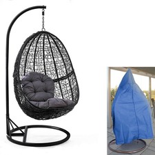 Luxus Hängesessel mit Gestell Schwarz Sitzkissen Grau XL + Cover Blau