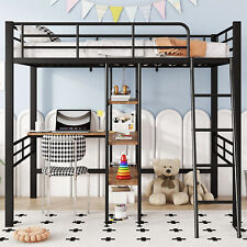 Hochbett Metallbett Kinderbett 90x200cm mit Schreibtisch, Bücherregal und Leiter